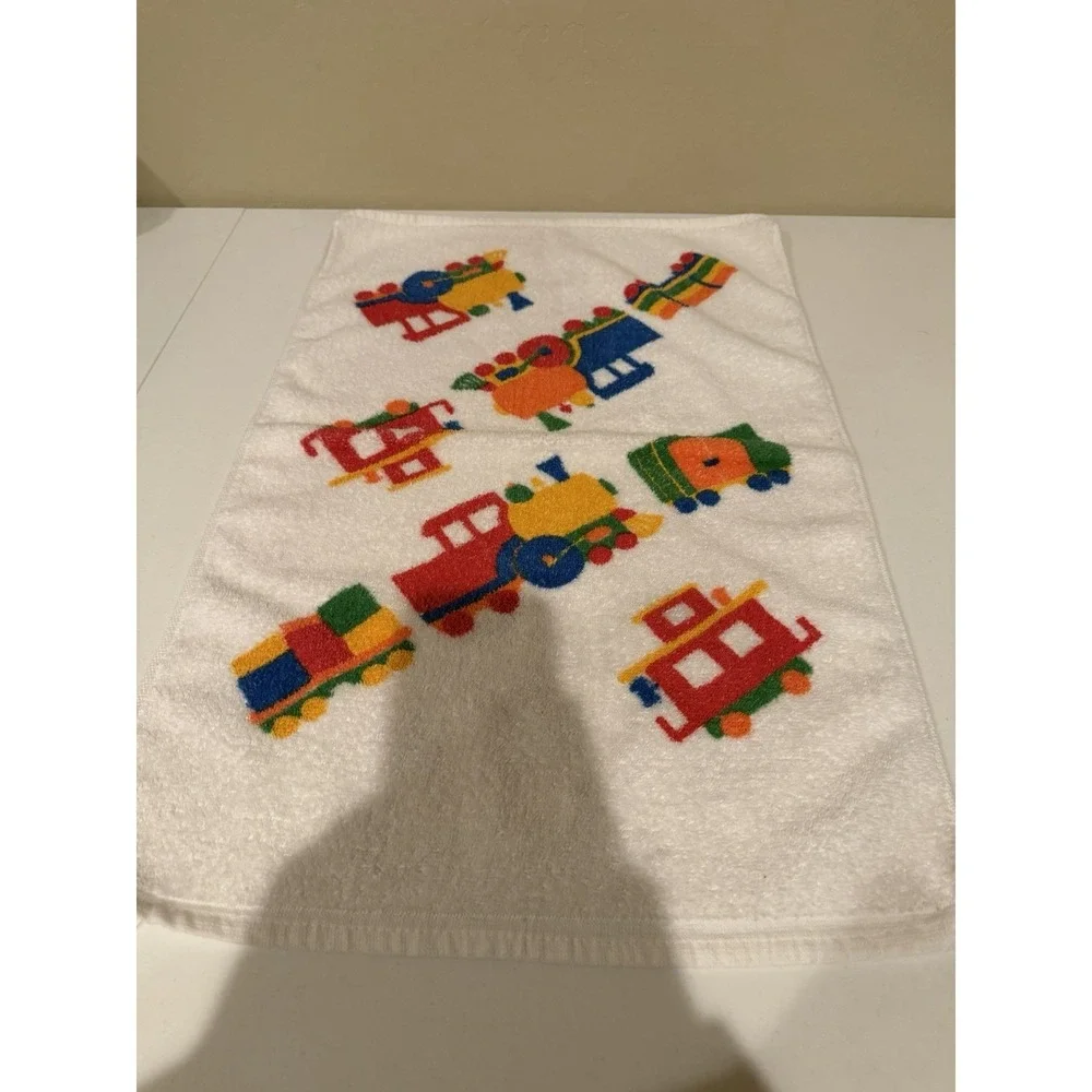Vintage Springmaid Baby‎ Washcloth Train Pattern Cotton Nursery Bath Cloth